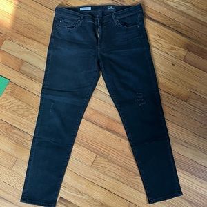 AG Adriano Goldschmied Stevie Straight Ankle Black Jeans size 31 distressed
